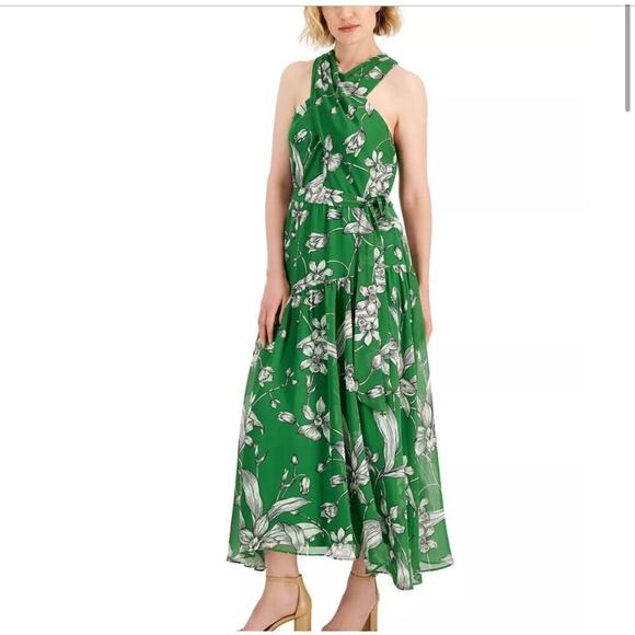 Taylor Dresses & Skirts - NWT Taylor Emelia Maxi Dress Sleeveless Floral Print Halter Neck Green Womens 8